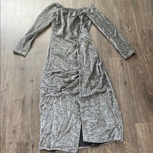 Silver sparkle off the shoulder dress